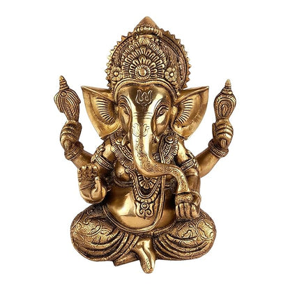 Brassaura™ Brass Ganesha Bhagwan Idol Taj Ganesh Statue Ganpati Murti for Temple Puja Home Entrance Decor Luck Gift Height 25 cm Weight 3.80 Kg