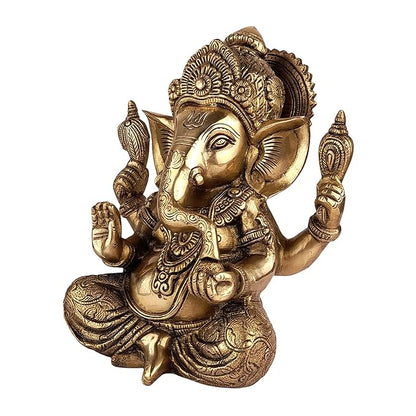 Brassaura™ Brass Ganesha Bhagwan Idol Taj Ganesh Statue Ganpati Murti for Temple Puja Home Entrance Decor Luck Gift Height 25 cm Weight 3.80 Kg