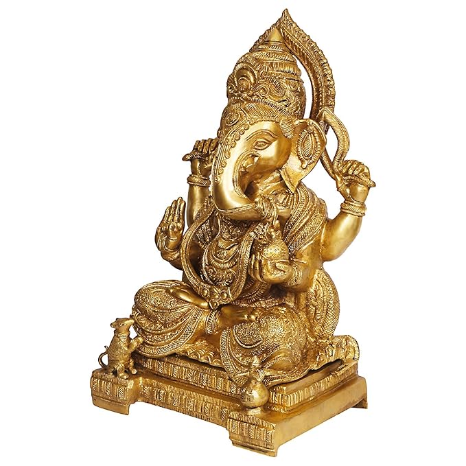 Brassaura™ Brass Ganesha Murti for Home and Decor Brass Ganesh Bhagwan Statue for Pooja Room Ganesha Idols for Home Entrace Decor Good Luck Vastu Decoration Weight 17 Kg Height 21 cm