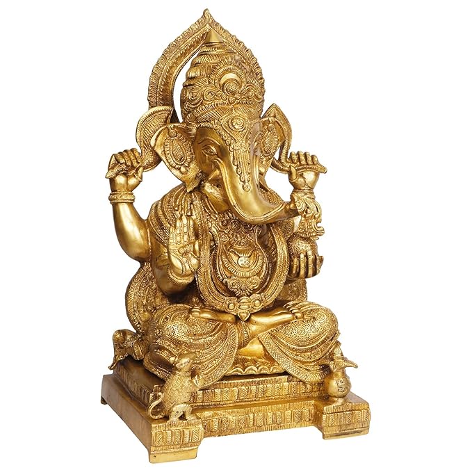 Brassaura™ Brass Ganesha Murti for Home and Decor Brass Ganesh Bhagwan Statue for Pooja Room Ganesha Idols for Home Entrace Decor Good Luck Vastu Decoration Weight 17 Kg Height 21 cm