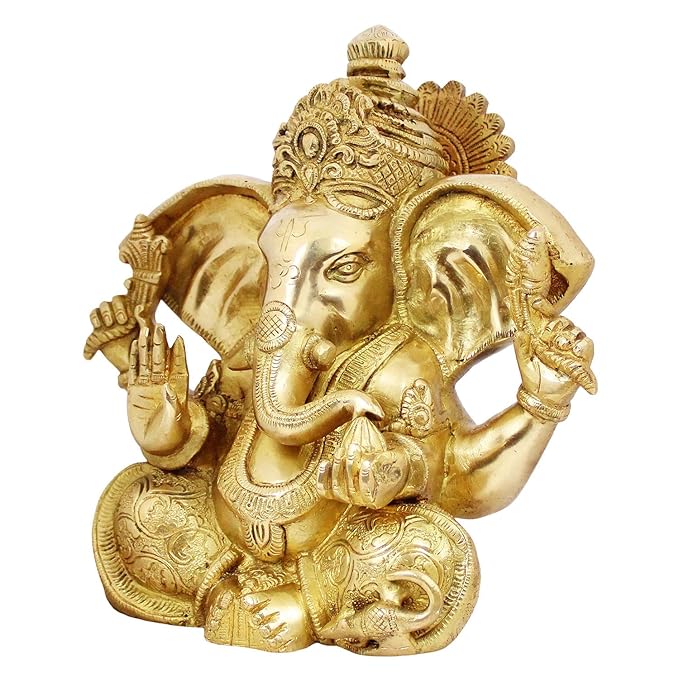 Brassaura™ Brass Ganesha Murti for Home and Decor Brass Ganesh Bhagwan Statue for Pooja Room Ganesha Idols for Home Entrace Decor Good Luck Vastu Decoration Weight 5.20 Kg Height 33 cm