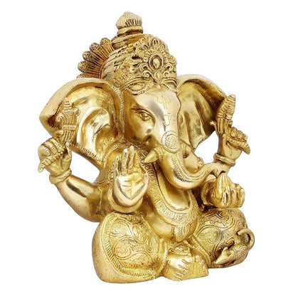 Brassaura™ Brass Ganesha Murti for Home and Decor Brass Ganesh Bhagwan Statue for Pooja Room Ganesha Idols for Home Entrace Decor Good Luck Vastu Decoration Weight 5.20 Kg Height 33 cm