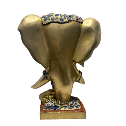 Brassaura™ Brass Gem Stone Work Ganesha and Warrior Elephant Idol Gajanan Bhagwan Statue God Ganpati Murti for Home Pooja Entrace Decor Good Luck Vastu and Home Decor Height 29 cm Weight 8.15 Kg