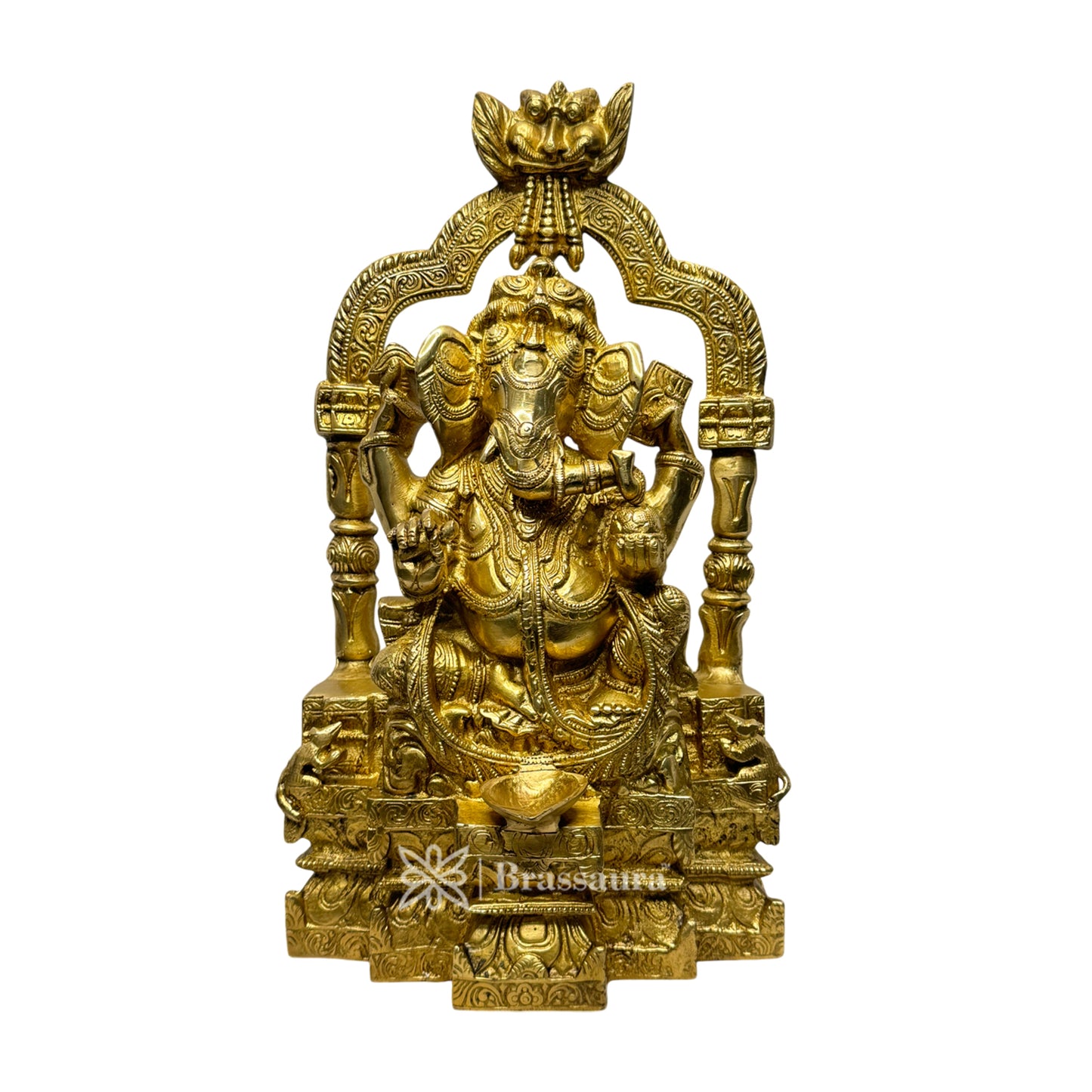 Brassaura™ Brass Ganesha Idol Ring Statue Ganpati Bappa Diya Murti for Home Decor Home Warming Warming Diwali Pooja Festival Gift Ganesha Chaturthi Height 36 cm Weight 7.35 Kg