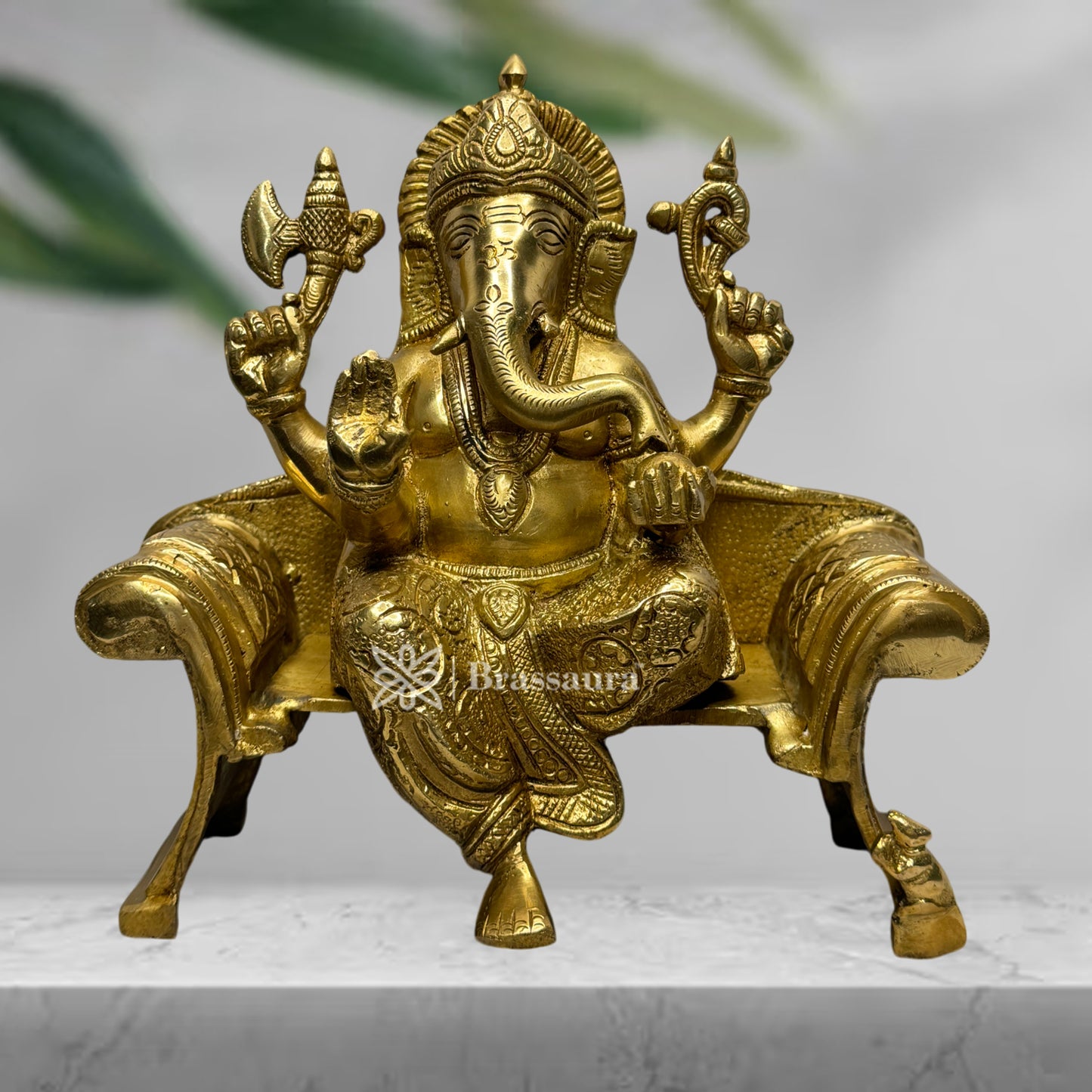 Brassaura™ Brass Ganesha Murti for Home and Decor Brass Ganesh Bhagwan Large Statue for Pooja Room Ganesha Idols for Home Entrace Decor Good Luck Vastu Decoration Weight 5.35 Kg Height 24 cm