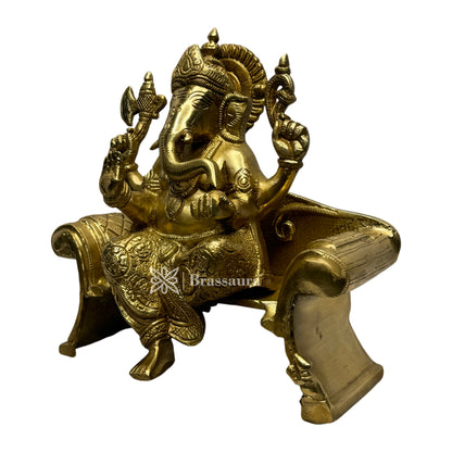 Brassaura™ Brass Ganesha Murti for Home and Decor Brass Ganesh Bhagwan Large Statue for Pooja Room Ganesha Idols for Home Entrace Decor Good Luck Vastu Decoration Weight 5.35 Kg Height 24 cm