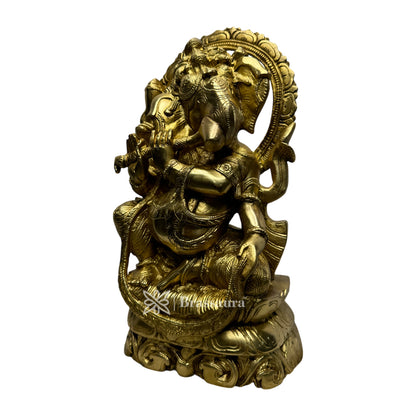 Brassaura™ Brass Flute Ganesha Idol Ganesha Statue Ganpati Bappa Playing The Flute Murti for Home Decor Home Warming Warming Diwali Pooja Festival Gift Ganesha Chaturthi Weight 7.4 Kg Height 32 cm