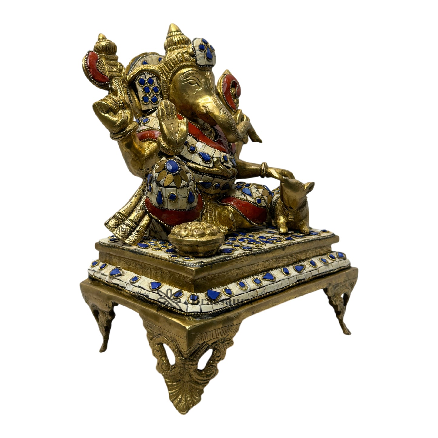 Brassaura™ Brass Gem Stone Work Fruit Ganesha Idol Fall Ganesha Statue for Home Decor Home Warming Diwali Pooja Festival Gift Ganesha Chaturthi Quality Weght 7.45 Kg Height 29 cm