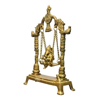 Brassaura™ Ganesha Jhula Murti for Home and Decor Brass Ganesh Bhagwan Large Statue for Pooja Room God Ganpati Murti for Home Entrace Decor Good Luck Vastu Decoration Weight 2.5 Kg Height 40 cm