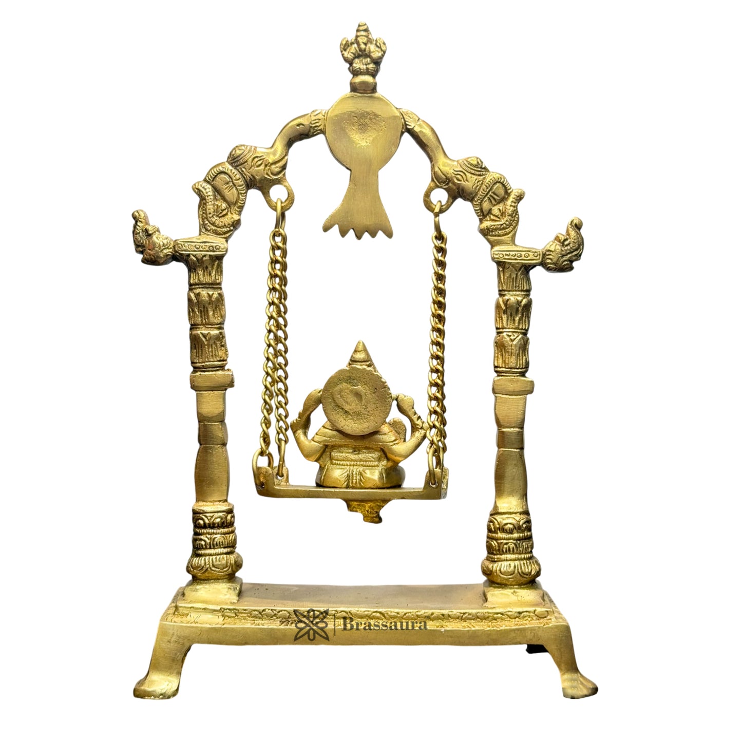 Brassaura™ Ganesha Jhula Murti for Home and Decor Brass Ganesh Bhagwan Large Statue for Pooja Room God Ganpati Murti for Home Entrace Decor Good Luck Vastu Decoration Weight 2.5 Kg Height 40 cm