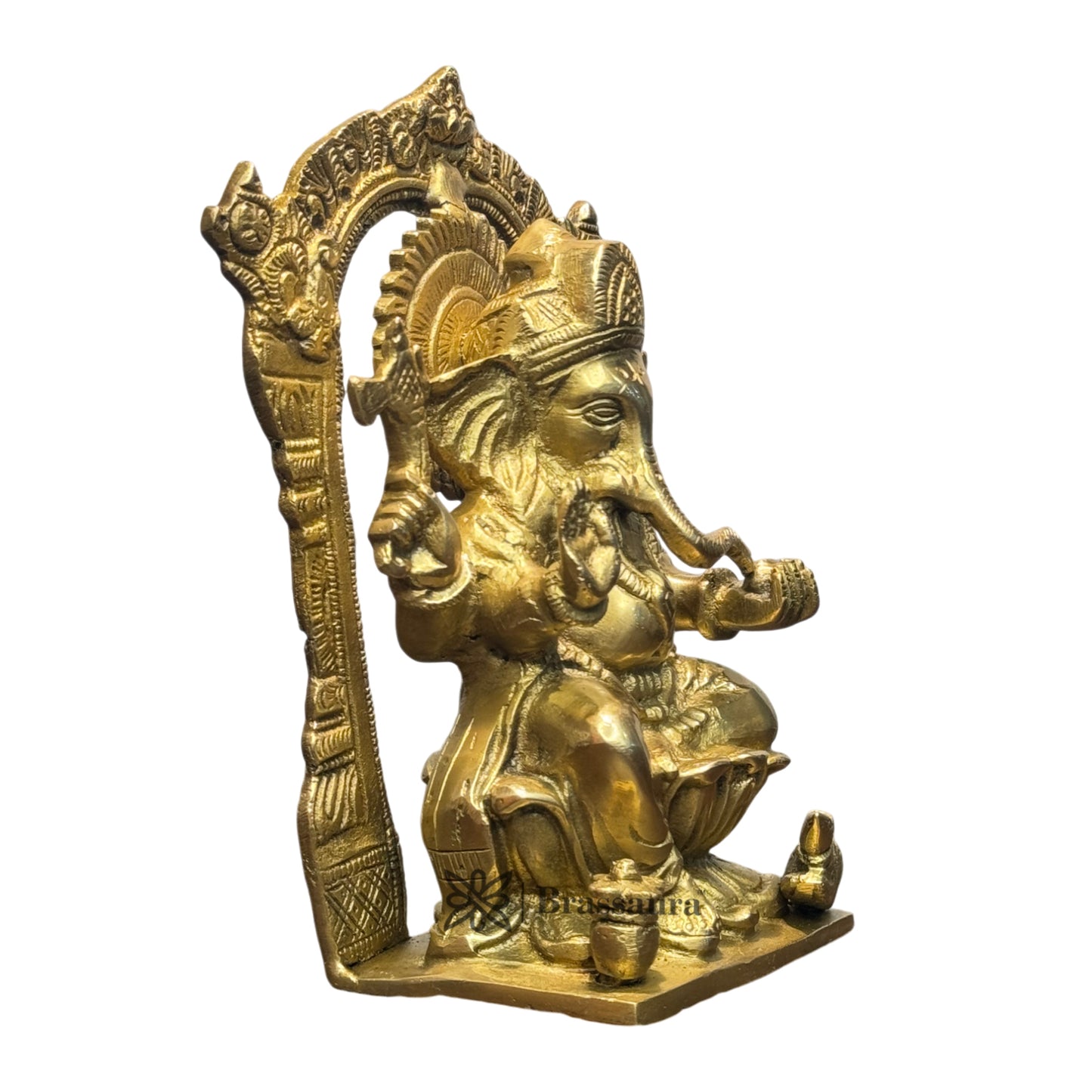 Brassaura™ Brass Golden Ganesha Murti for Home and Decor Brass Ganesh Bhagwan Statue for Pooja Ganesha Ring Idol for Home Entrace Decor Decoration Weight 1.9 Kg Height 22 cm