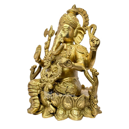 BrassAura God Ganpati Murti for Home Pooja Entrace Decor 5 Kg Decorative Showpiece - 24 cm  (Brass, Gold)