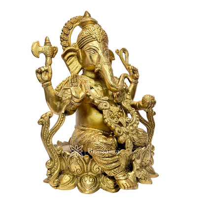 BrassAura God Ganpati Murti for Home Pooja Entrace Decor 5 Kg Decorative Showpiece - 24 cm  (Brass, Gold)