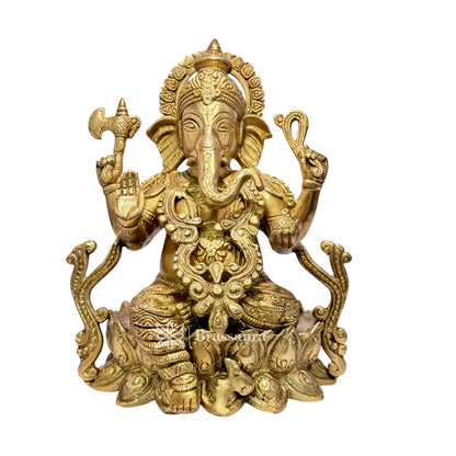 BrassAura God Ganpati Murti for Home Pooja Entrace Decor 5 Kg Decorative Showpiece - 24 cm  (Brass, Gold)