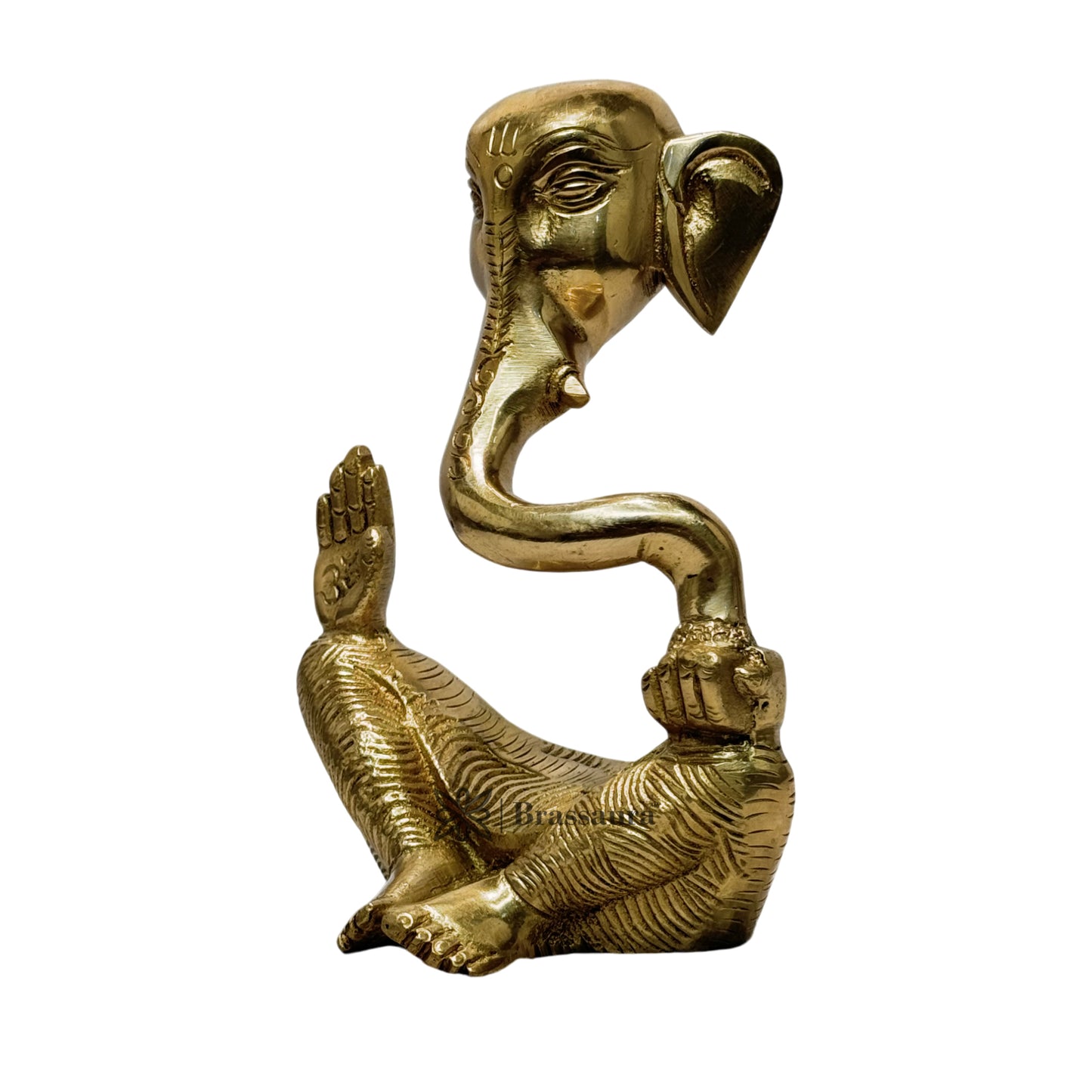 BrassAura Brass Ganesh Bhagwan Statue for Pooja 1.28 Kg Decorative Showpiece - 14.5 cm  (Brass, Gold)