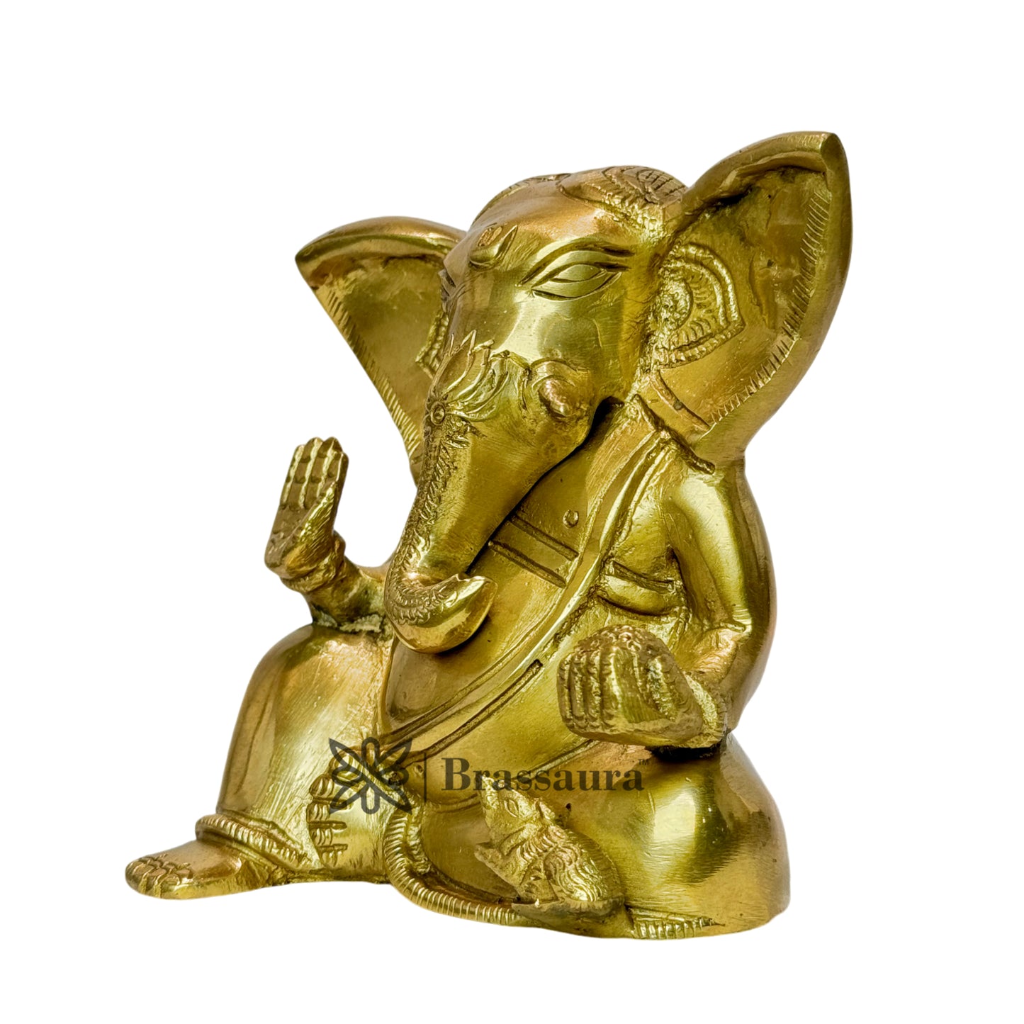 BrassAura Brass Ganesh Bhagwan Statue for Pooja 1.3 Kg Decorative Showpiece - 11.5 cm  (Brass, Gold)