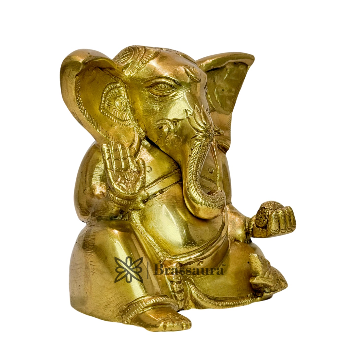 BrassAura Brass Ganesh Bhagwan Statue for Pooja 1.3 Kg Decorative Showpiece - 11.5 cm  (Brass, Gold)