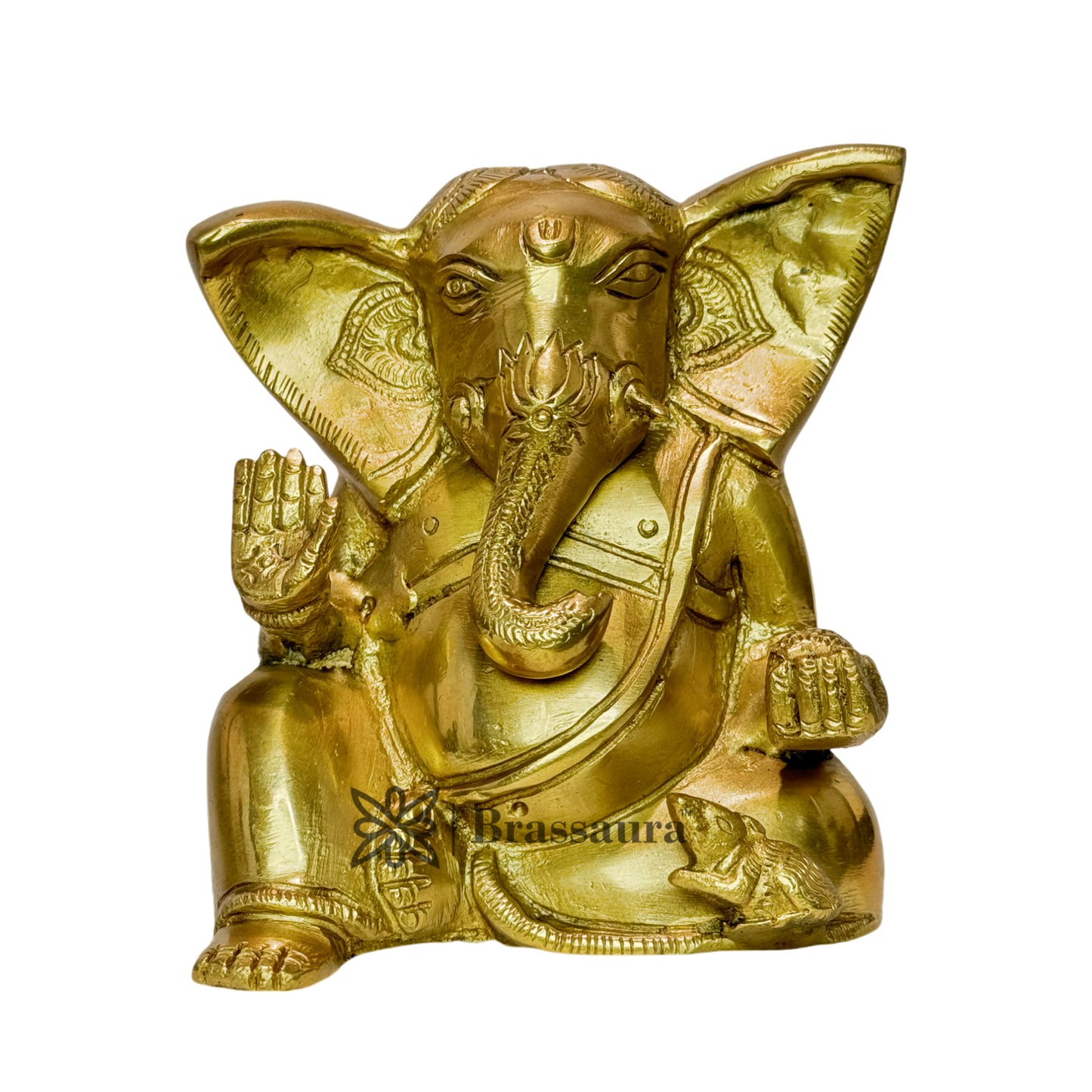 BrassAura Brass Ganesh Bhagwan Statue for Pooja 1.3 Kg Decorative Showpiece - 11.5 cm  (Brass, Gold)