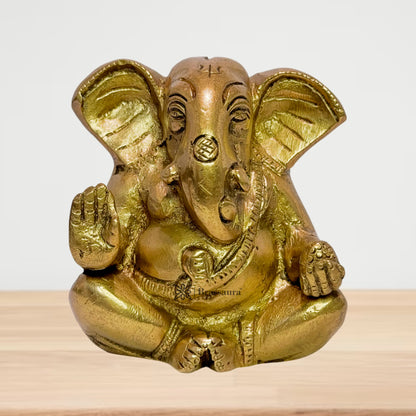 BrassAura Ganesha Idols home and décor gifts item .9 Kg Decorative Showpiece - 9 cm  (Brass, Gold)