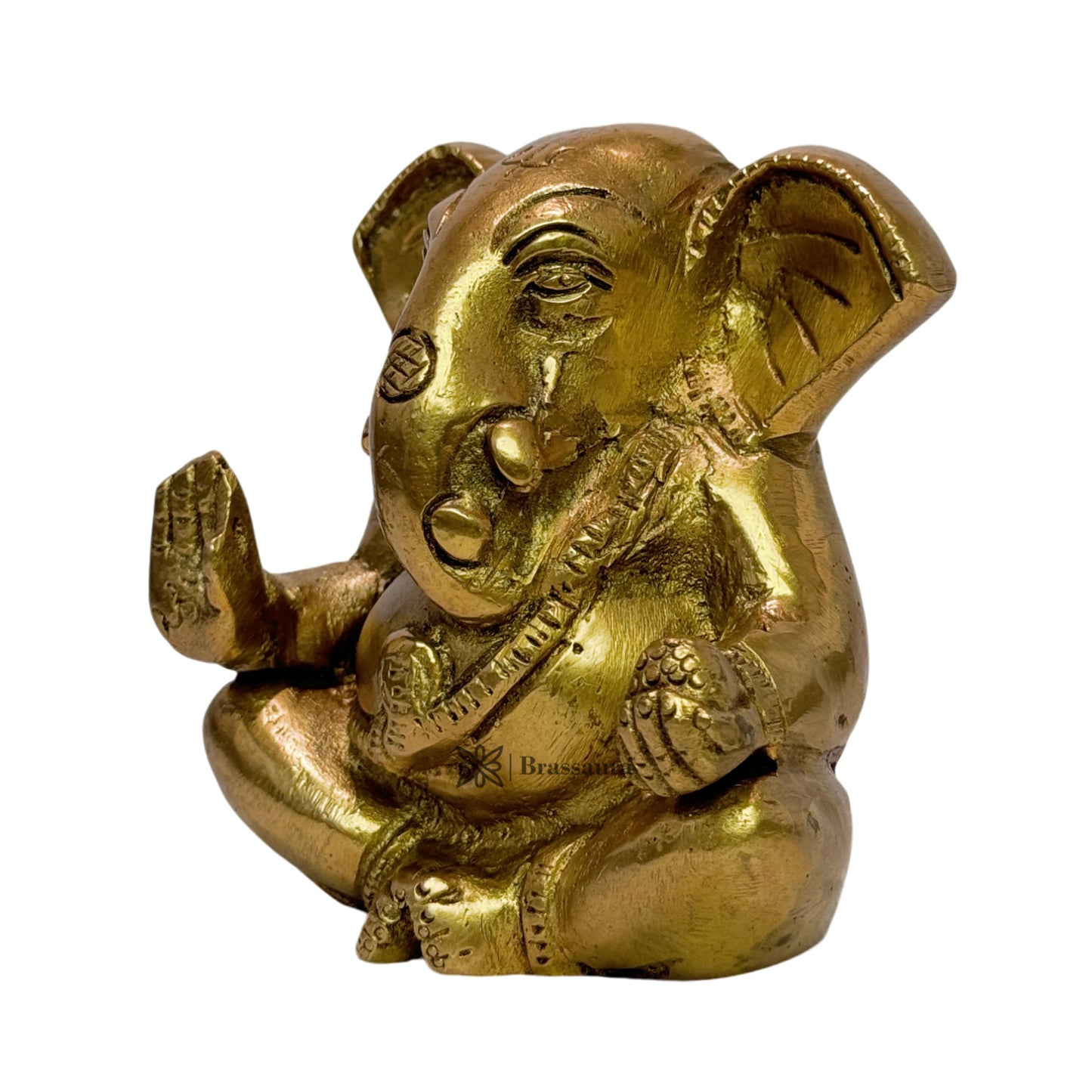 BrassAura Ganesha Idols home and décor gifts item .9 Kg Decorative Showpiece - 9 cm  (Brass, Gold)