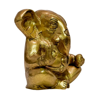 BrassAura Ganesha Idols home and décor gifts item .9 Kg Decorative Showpiece - 9 cm  (Brass, Gold)