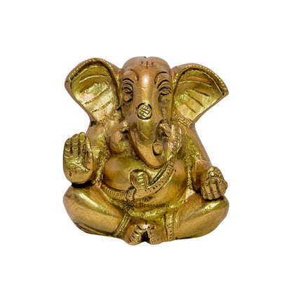 BrassAura Ganesha Idols home and décor gifts item .9 Kg Decorative Showpiece - 9 cm  (Brass, Gold)