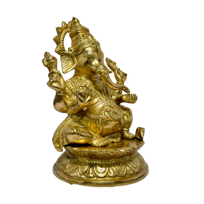 BrassAura Ganesha Brass god Idols home and décor gifts item 3.75 Kg Decorative Showpiece - 23.5 cm  (Brass, Gold)