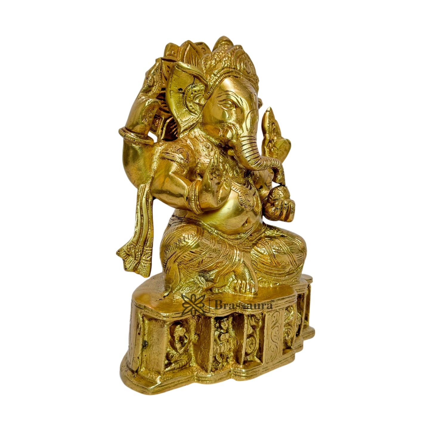 BrassAura Brass Ganesha Brass god Idols home and décor gifts item 3 Kg Decorative Showpiece - 21 cm  (Brass, Gold)