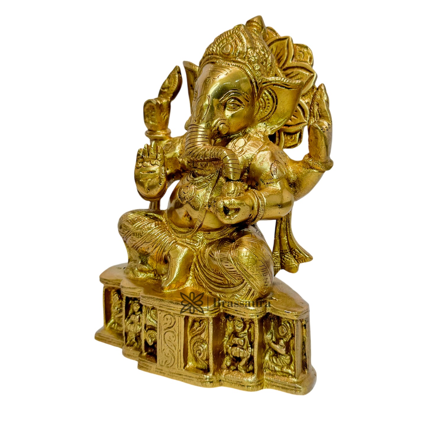 BrassAura Brass Ganesha Brass god Idols home and décor gifts item 3 Kg Decorative Showpiece - 21 cm  (Brass, Gold)