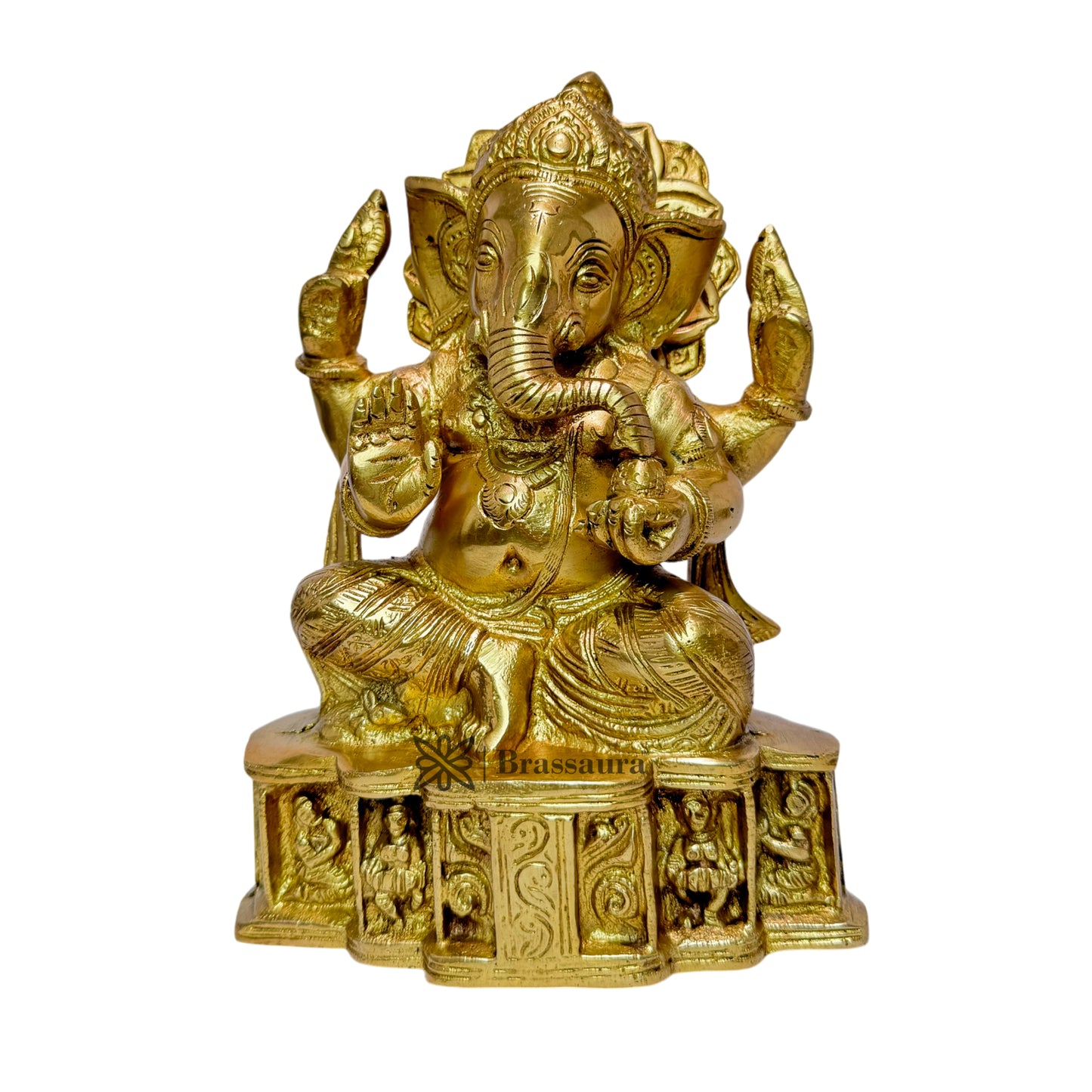 BrassAura Brass Ganesha Brass god Idols home and décor gifts item 3 Kg Decorative Showpiece - 21 cm  (Brass, Gold)