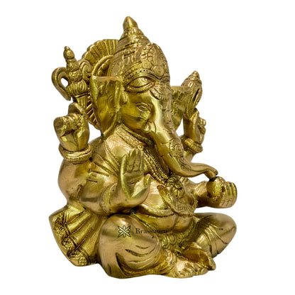 BrassAura Ganesha Brass god Idols home and décor gifts item 2.1 Kg Decorative Showpiece - 15 cm  (Brass, Gold)