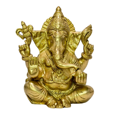 BrassAura Ganesha Brass god Idols home and décor gifts item 2.1 Kg Decorative Showpiece - 15 cm  (Brass, Gold)