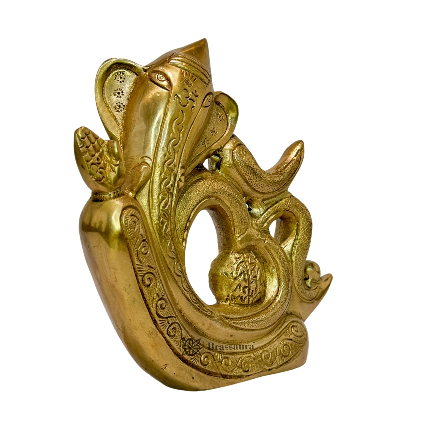 BrassAura Brass Ganesha Brass god Idols home and décor gifts item 1.7 Kg Decorative Showpiece - 18 cm  (Brass, Gold)