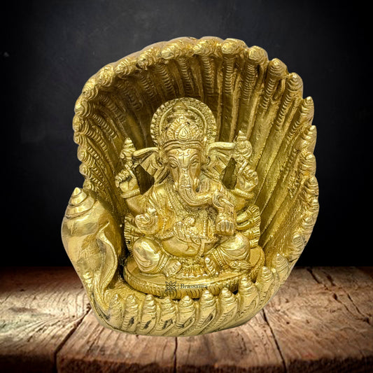 BrassAura Brass Ganesh Religious And spirituality home Décor And Gift Items 2.2 Kg Decorative Showpiece - 14 cm  (Brass, Gold)