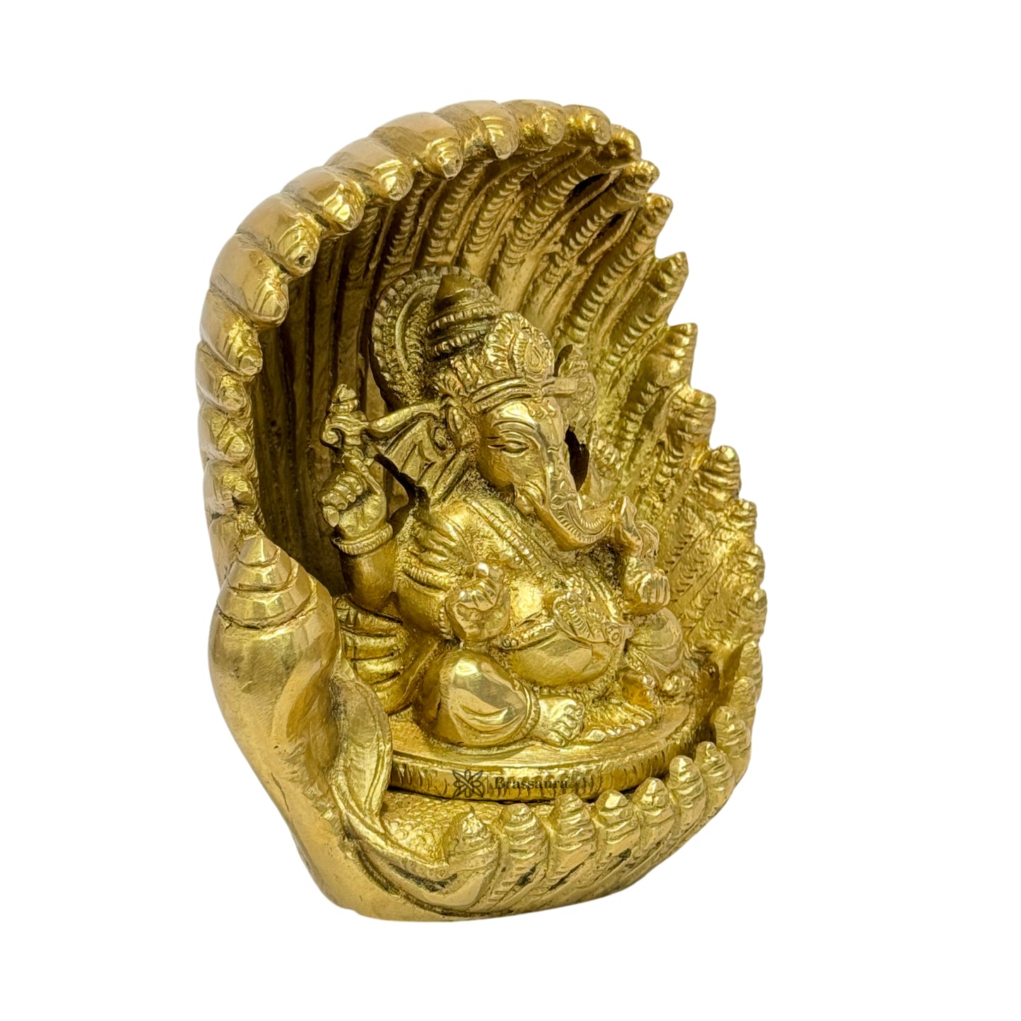 BrassAura Brass Ganesh Religious And spirituality home Décor And Gift Items 2.2 Kg Decorative Showpiece - 14 cm  (Brass, Gold)