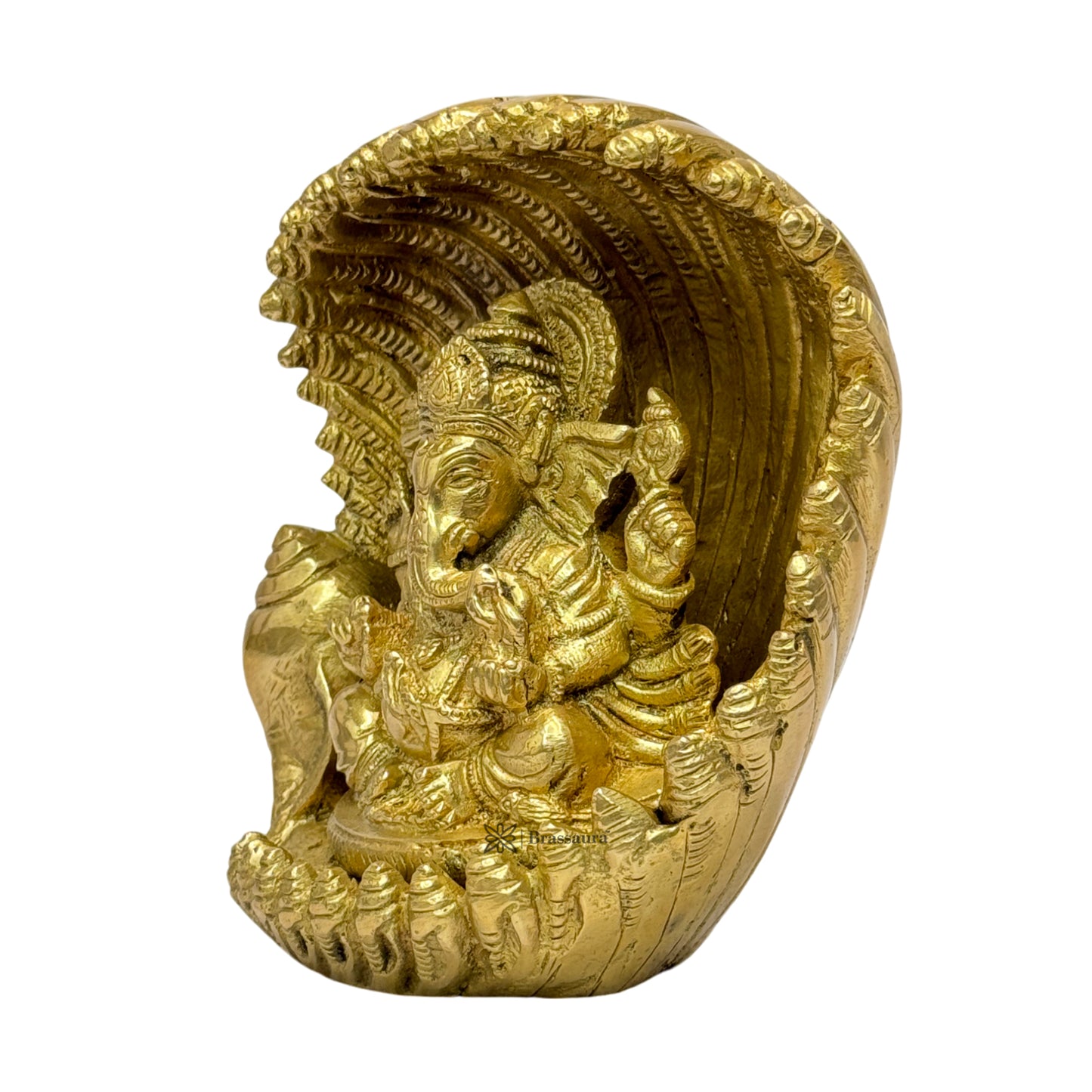 BrassAura Brass Ganesh Religious And spirituality home Décor And Gift Items 2.2 Kg Decorative Showpiece - 14 cm  (Brass, Gold)