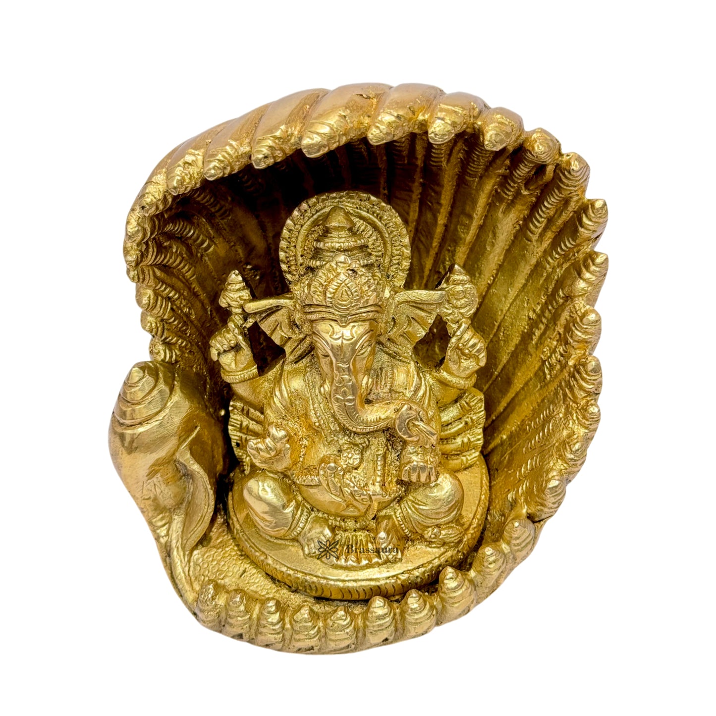 BrassAura Brass Ganesh Religious And spirituality home Décor And Gift Items 2.2 Kg Decorative Showpiece - 14 cm  (Brass, Gold)