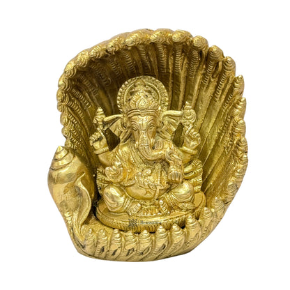 BrassAura Brass Ganesh Religious And spirituality home Décor And Gift Items 2.2 Kg Decorative Showpiece - 14 cm  (Brass, Gold)