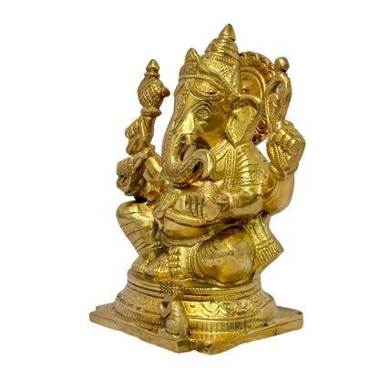Brass Golden Sitting Ganesha Home and Decor Weight 2.3 Kg Height 23 cm