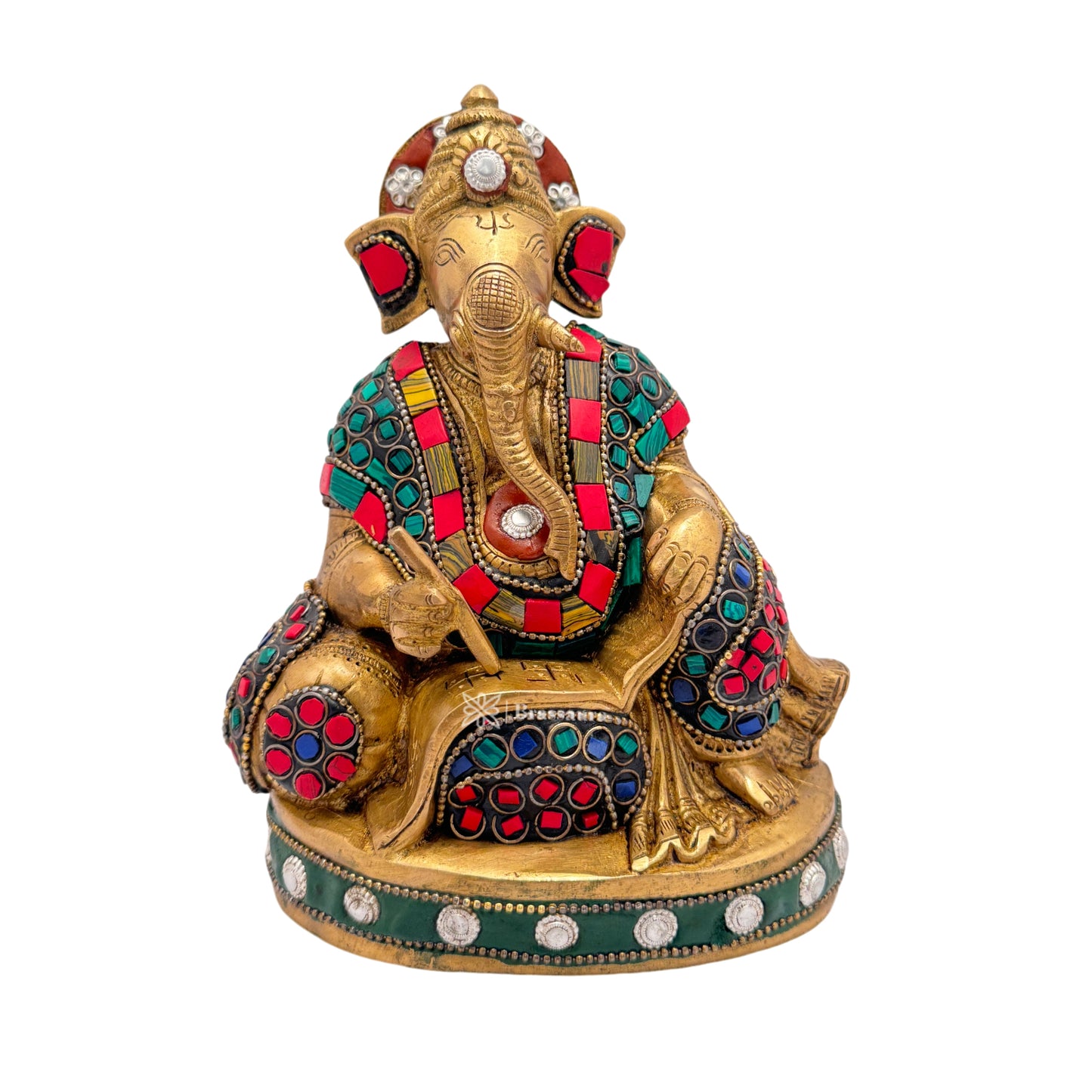 Brass Gem Stone Work Ganesha Statue for Home and Decor Weight 1.82 Kg Height 17 cm