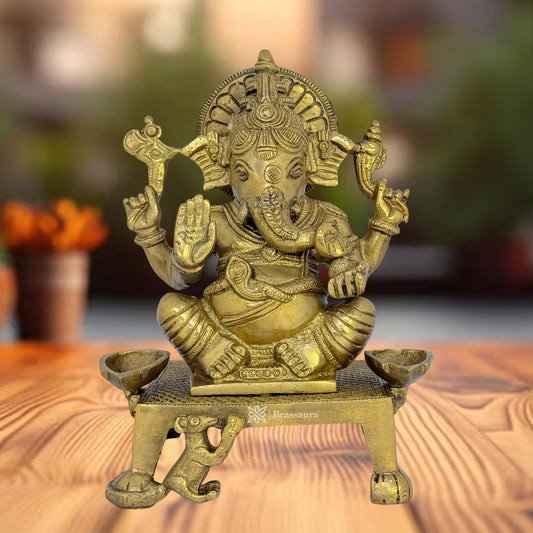 Brass Ganesha chowki Statue for Home and Decor Weight 2.35 Kg Height 19 cm