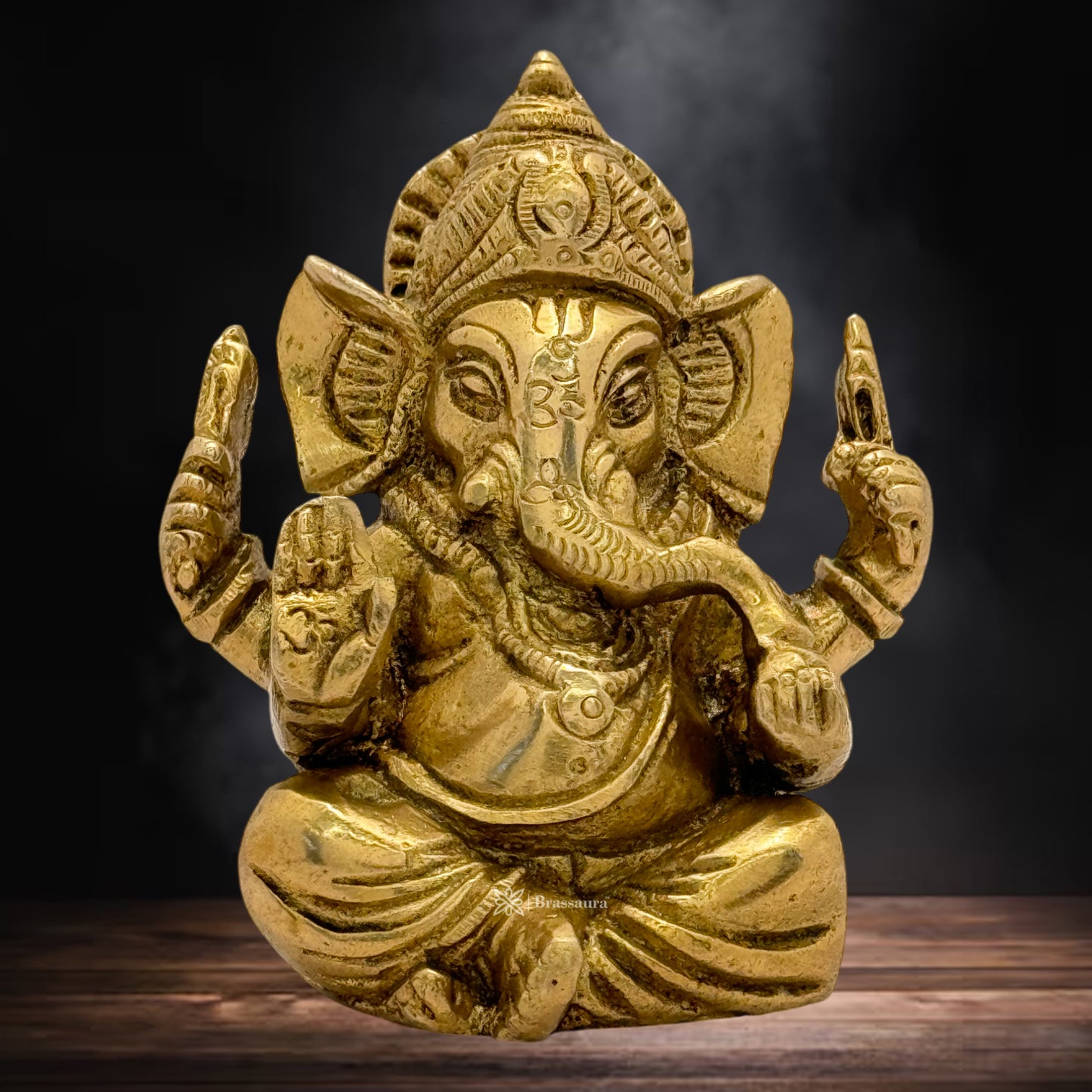 Brass Golden Ganesha Statue for Home and Decor Weight .650 Kg Height 9 cm