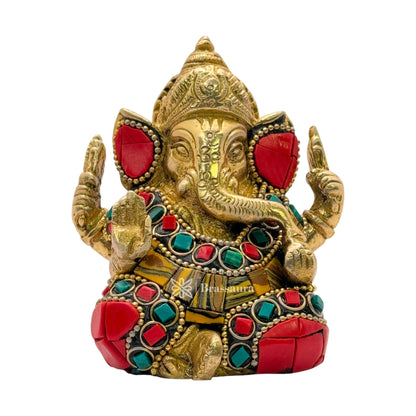 Brass Golden Ganesha Statue for Home and Decor Weight .650 Kg Height 9 cm