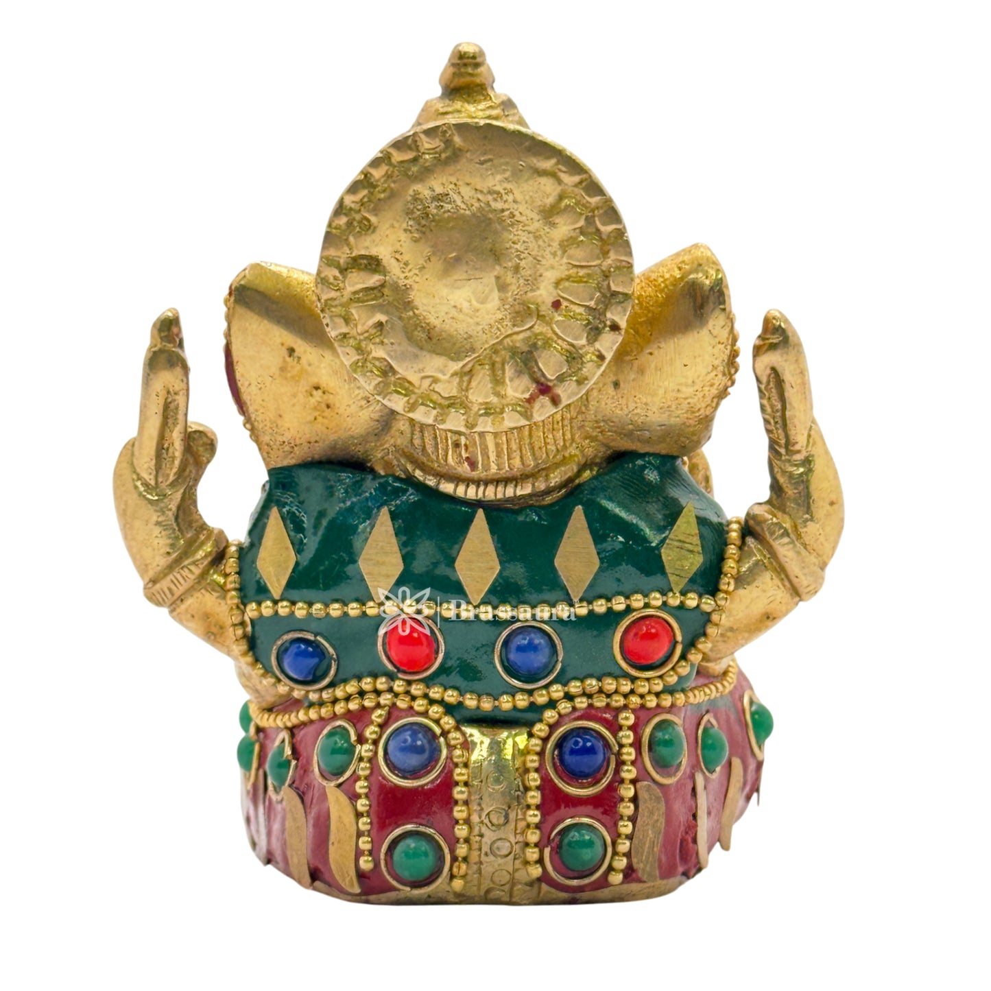 Brass Gem Stone Work Ganesha Statue for Home and Decor Weight .650 Kg Height 9 cm