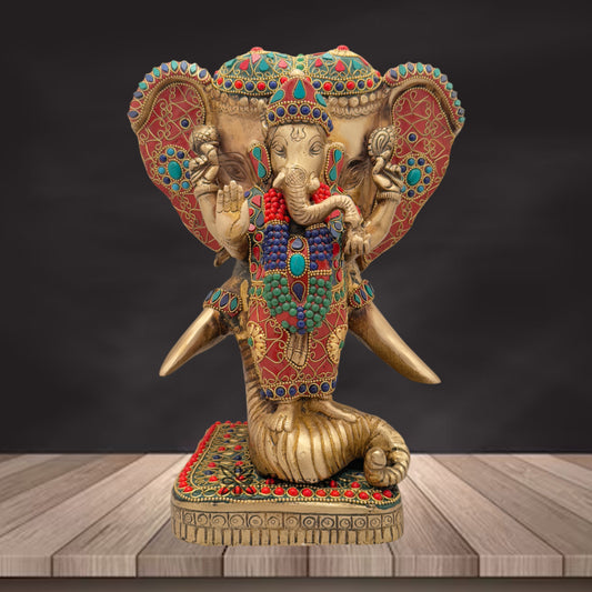 Brass Gem Stone Work Ganesha Weight 8.2 Kg & Height 12 Inch