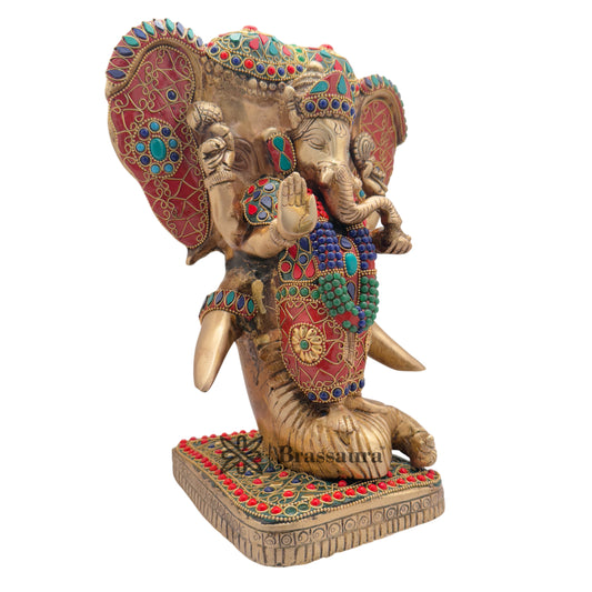 Brassaura® Gemstone Work Lord Ganesha Idol | Height 12 Inches