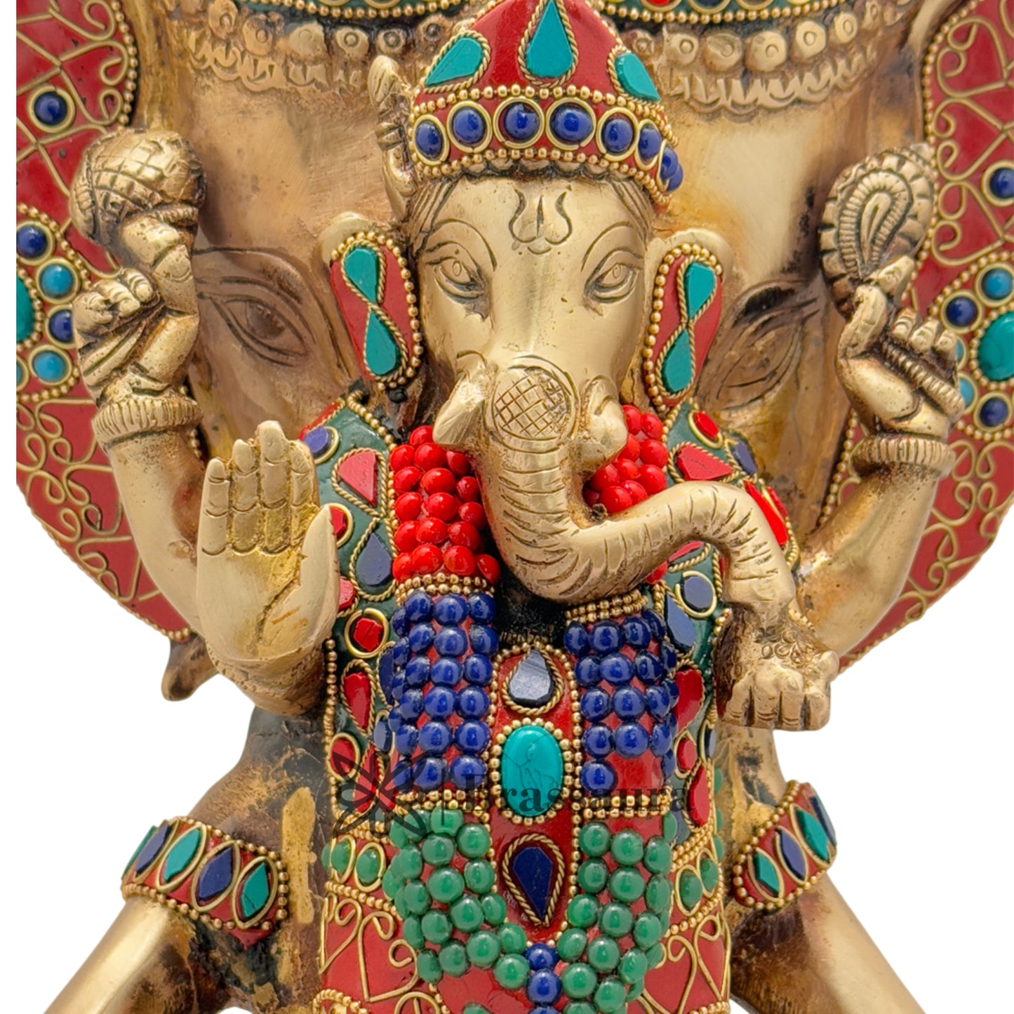 Brass Gem Stone Work Ganesha Weight 8.2 Kg & Height 12 Inch