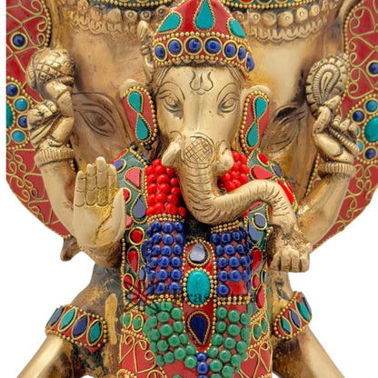 Brass Gem Stone Work Ganesha Weight 8.2 Kg & Height 12 Inch