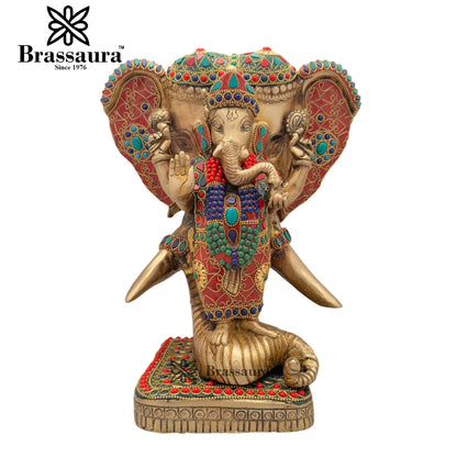 Brass Gem Stone Work Ganesha Weight 8.2 Kg & Height 12 Inch