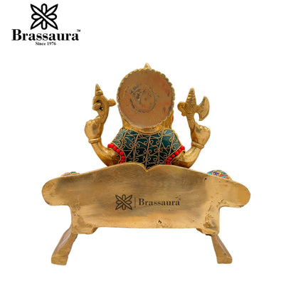Brass Gem Stone Work Ganesha Weight 5.7 Kg & Height 9 Inch